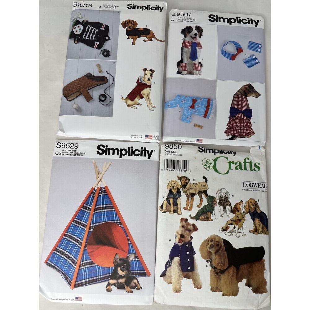 Lot 4 Simplicity‎ Dog Sewing Patterns Uncut FF S9529 S9507 9416 4th Cut VTG 9850
